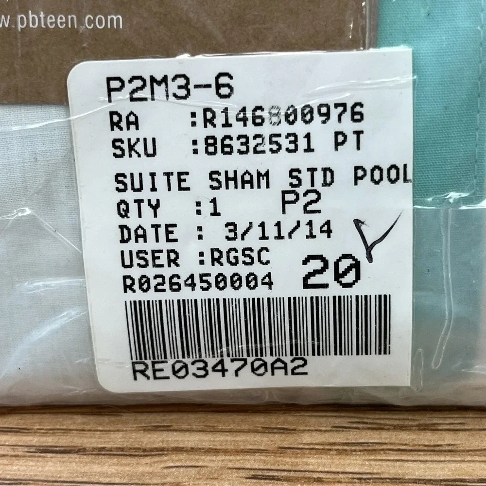 PB Pottery Barn Teen Suite Organic Pillow Sham Standard Pool NEW in Package‎